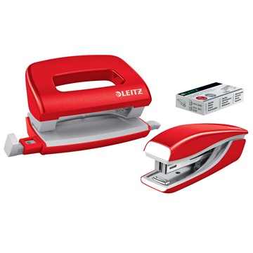 Leitz 55612026 - NeXXt WOW Set Mini-Metallheftgerät und -locher, Rot